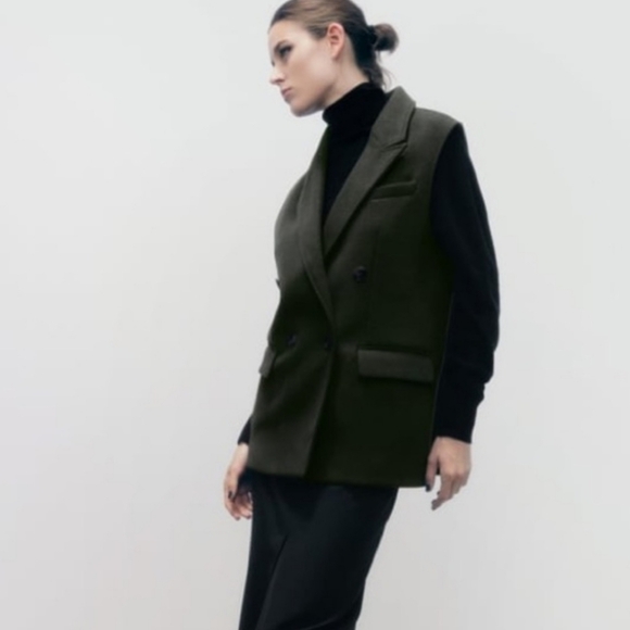 Zara Jackets & Blazers - Zara Double Breasted Soft Green Vest M